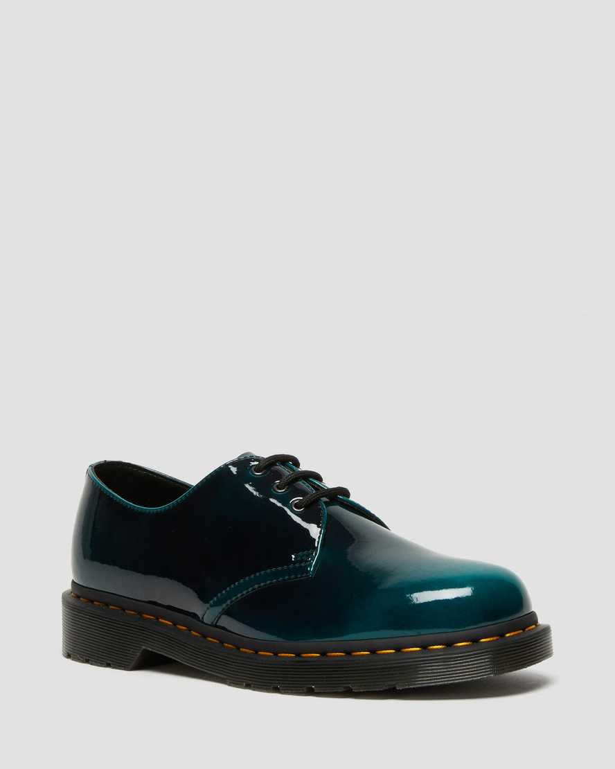 Dr. Martens Vegan 1461 Gloss Kadın Oxford Ayakkabı - Ayakkabı Siyah/Yeşil |OFKNQ1842|